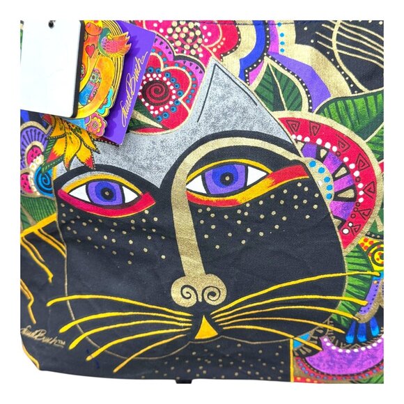 Laurel Burch Colorful Black Cat Shoulder Purse Pocketbook Canvas Tote Bag NEW - Picture 2 of 16